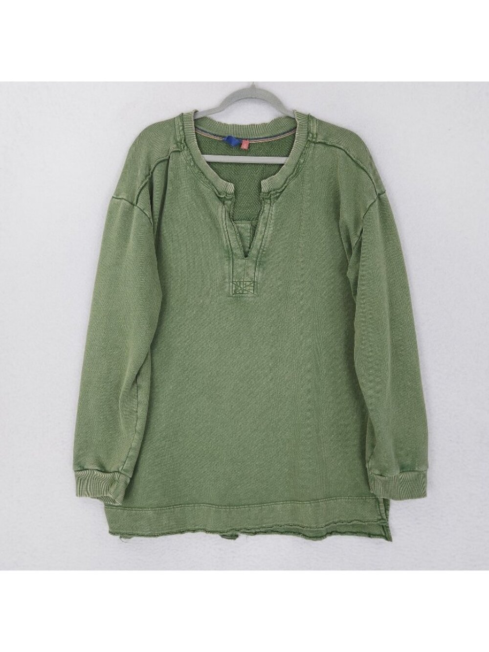 Pilcro Sweater Womens XL Green Split Back Henley Tunic Pullover Anthropologie